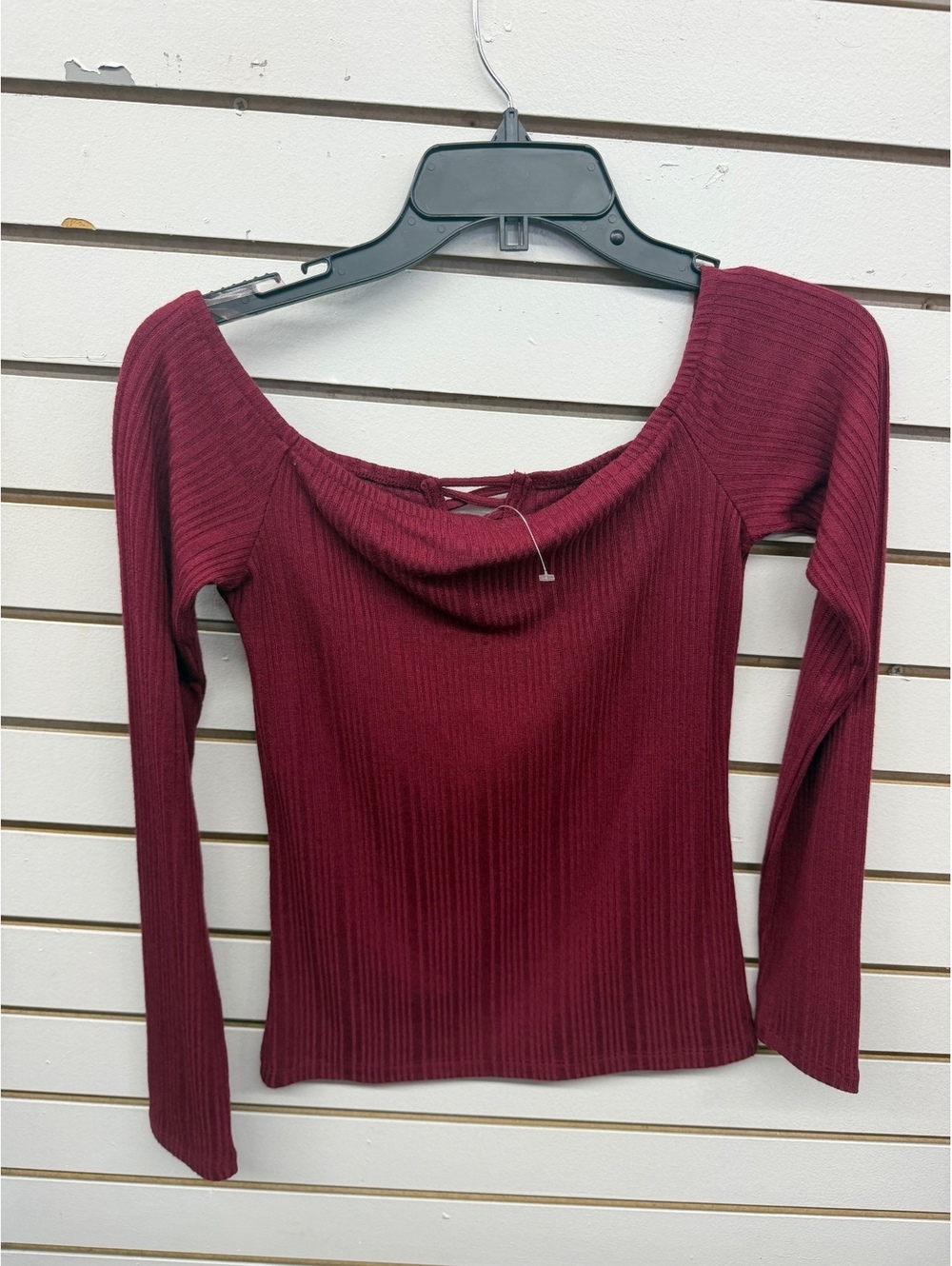 Aeropostale Seriously Soft Women’s M Burgundy Ribbed Long Sleeve Lace-Up Top